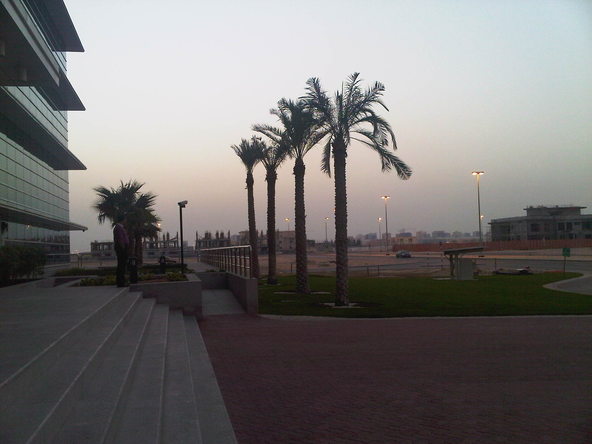Dusk outside the office building in Abu Dhabi