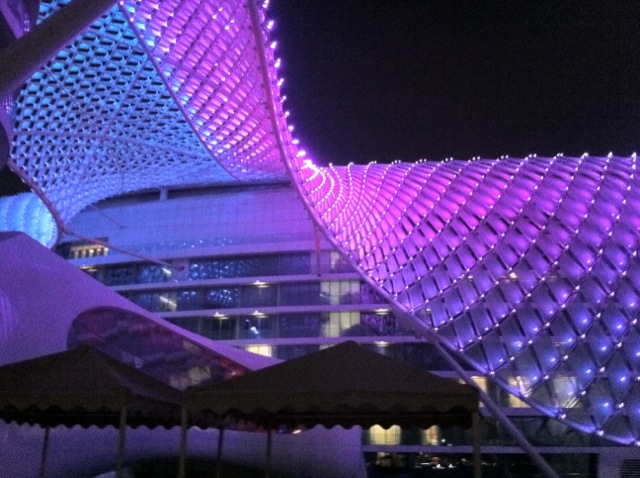 The Yas Hotel LED facade at night
